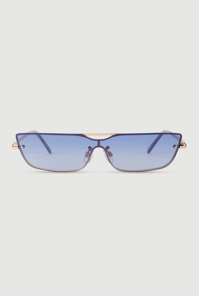 Womens Slim Rimless Sunglasses, Blue