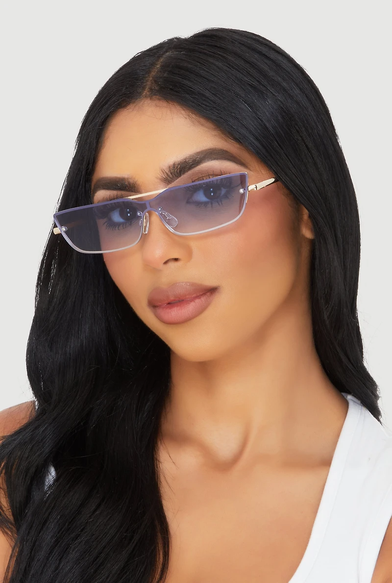 Womens Slim Rimless Sunglasses, Blue