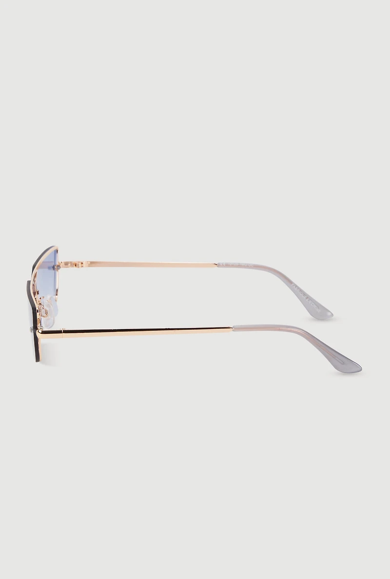 Womens Slim Rimless Sunglasses, Blue