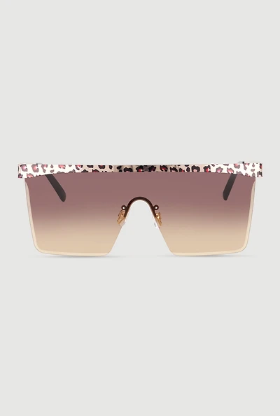 Leopard Print Trim Ombre Lens Shield Sunglasses