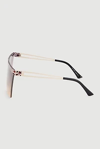 Leopard Print Trim Ombre Lens Shield Sunglasses
