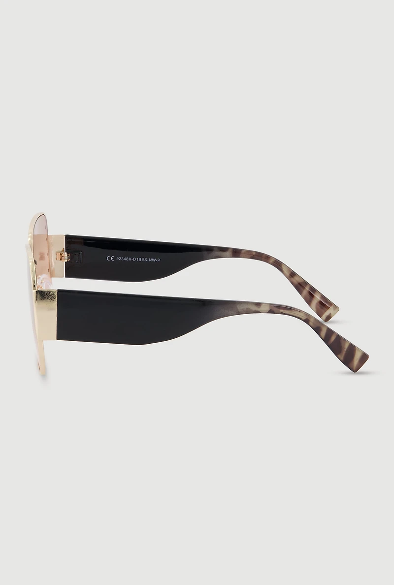 Square Metallic Rim Rhinestone Studded Sunglasses