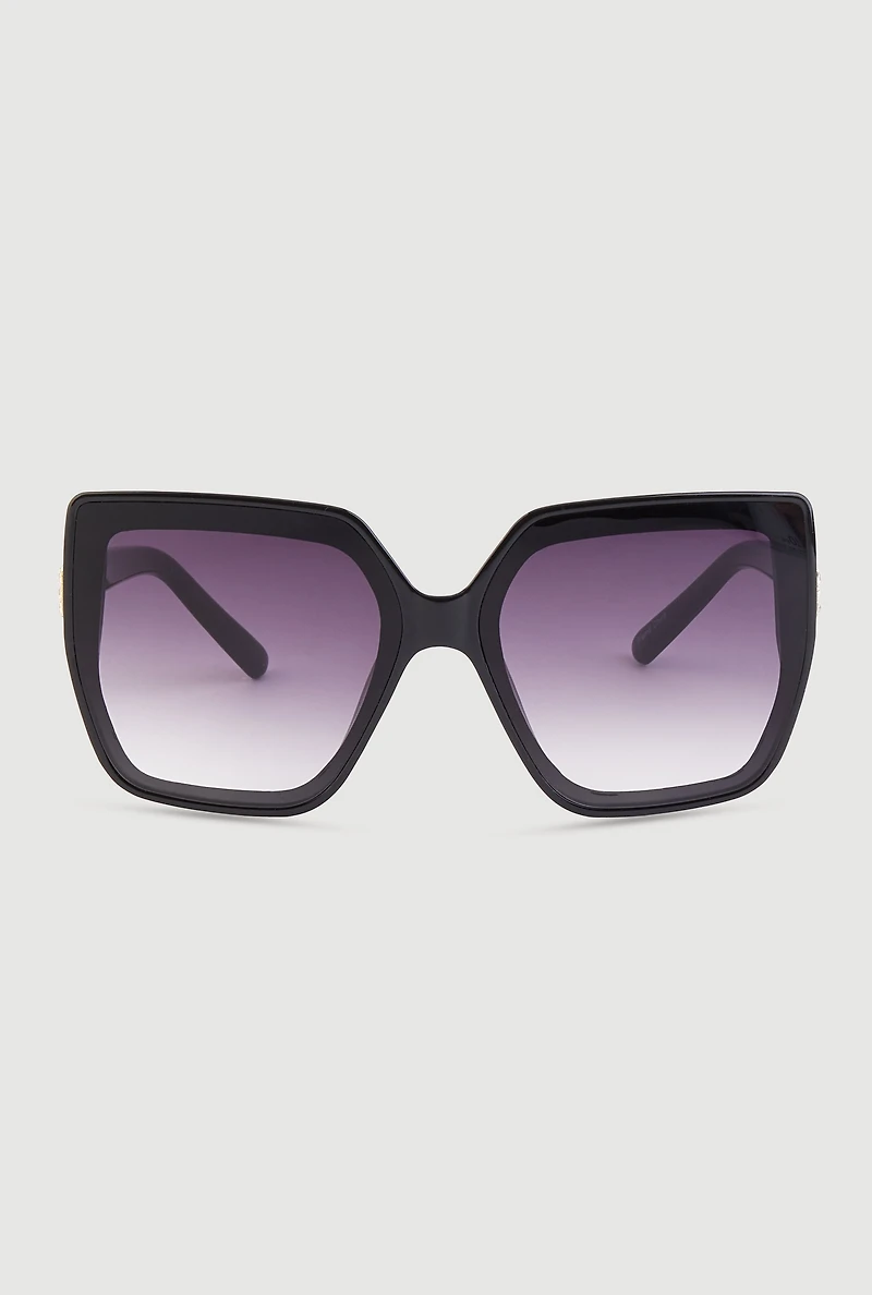 Womens Rhinestone Temple Detail Sunglasses, Black