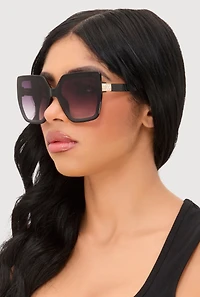 Womens Rhinestone Temple Detail Sunglasses, Black