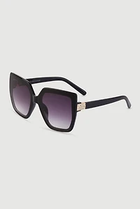 Womens Rhinestone Temple Detail Sunglasses, Black