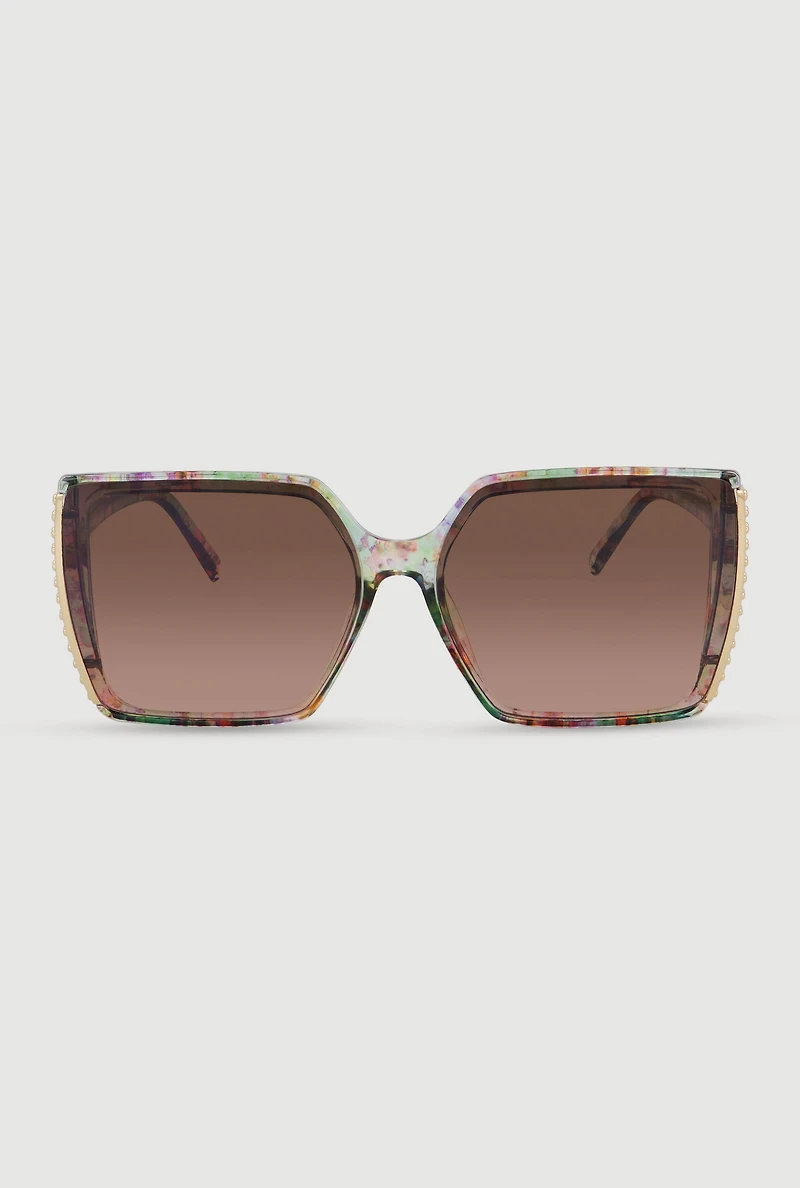 Metallic Side Rectangle Sunglasses