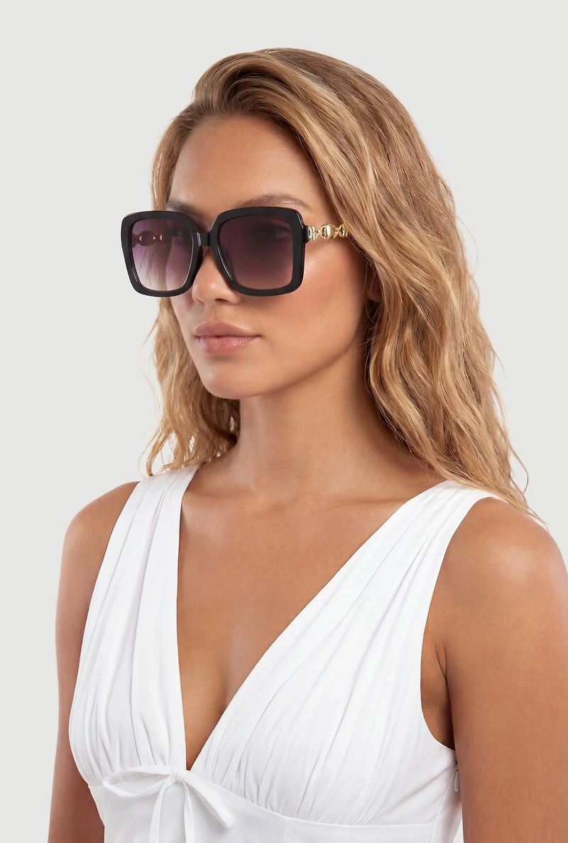 Ombre Lens Metallic Eye Detail Sunglasses