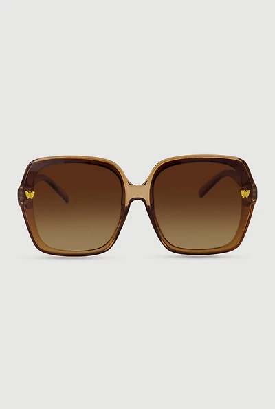 Womens Metallic Butterfly Detail Ombre Lens Sunglasses,