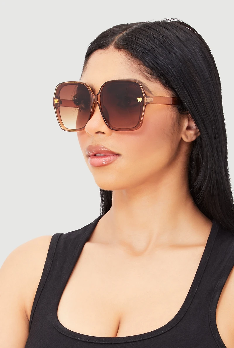 Womens Metallic Butterfly Detail Ombre Lens Sunglasses,