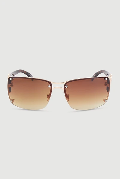 Womens Leopard Print Metallic Detail Ombre Lens Sunglasses, Brown