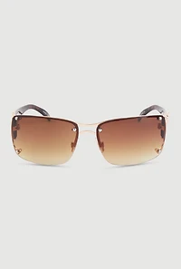 Womens Leopard Print Metallic Detail Ombre Lens Sunglasses, Brown