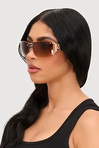 Womens Leopard Print Metallic Detail Ombre Lens Sunglasses, Brown