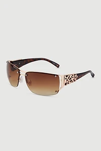 Womens Leopard Print Metallic Detail Ombre Lens Sunglasses, Brown