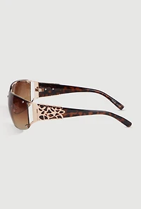 Womens Leopard Print Metallic Detail Ombre Lens Sunglasses, Brown