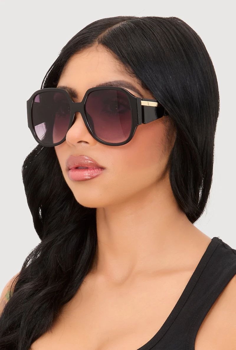 Womens Metallic Side Detail Sunglasses, Black