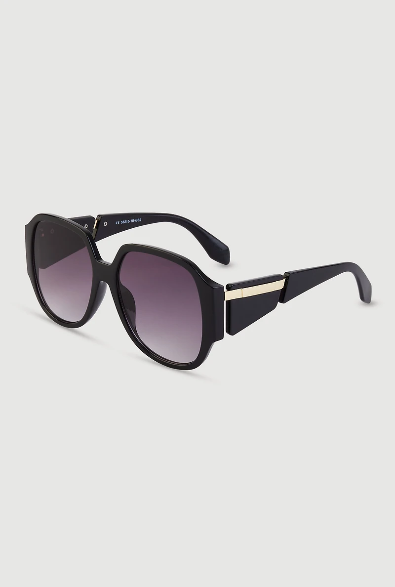 Womens Metallic Side Detail Sunglasses, Black