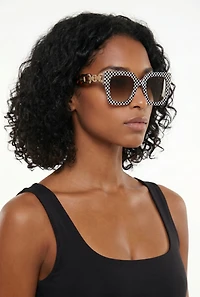 Ombre Lens Checkered Frame Sunglasses