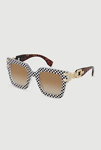 Ombre Lens Checkered Frame Sunglasses