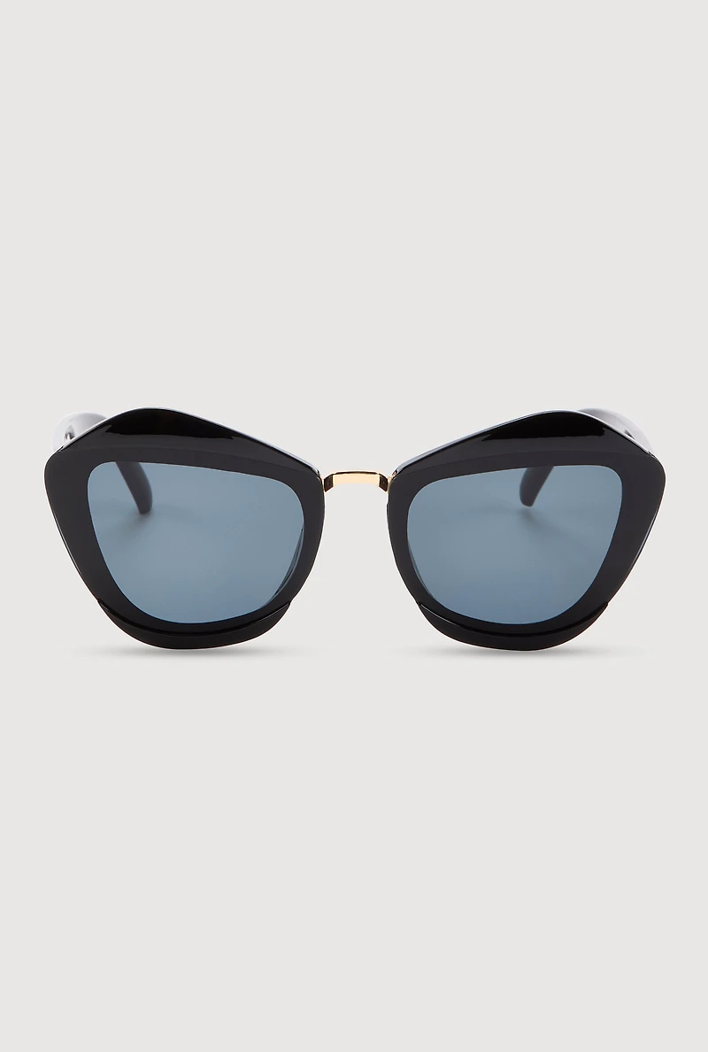 Womens Metallic Detail Cat Eye Sunglasses, Black