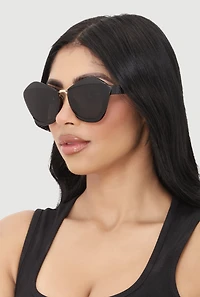 Womens Metallic Detail Cat Eye Sunglasses, Black