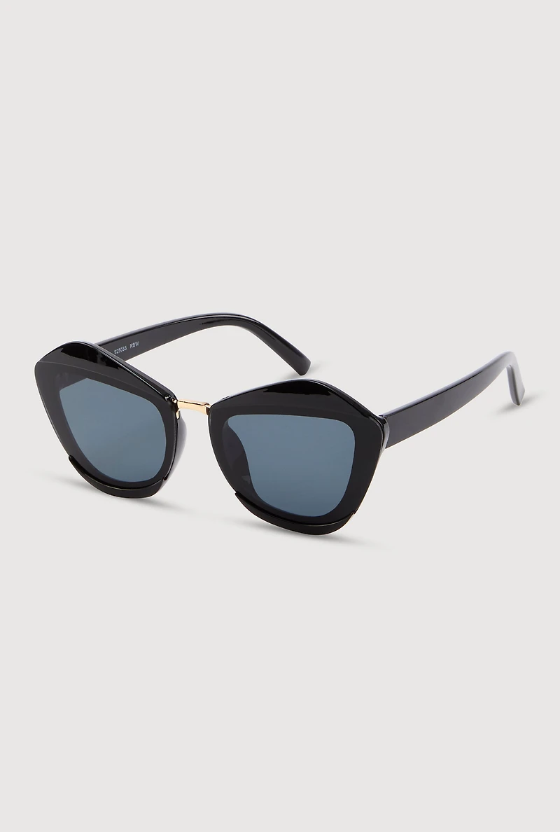 Womens Metallic Detail Cat Eye Sunglasses,