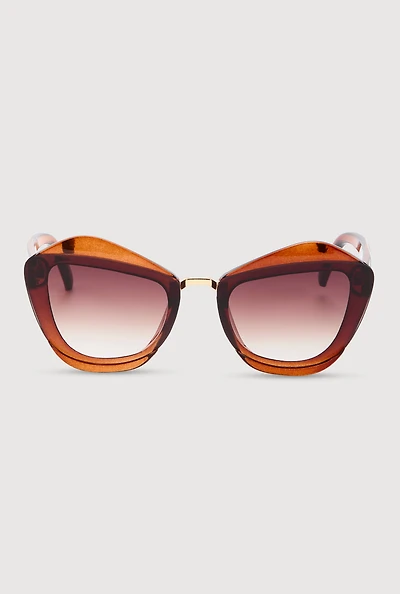 Womens Metallic Detail Cat Eye Sunglasses, Brown