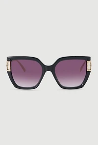 Womens Metallic Detail Oversized Sunglasses with Gradient Lenses, Black