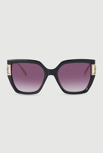 Metallic Detail Oversized Sunglasses with Gradient Lenses