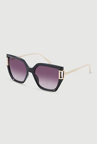 Womens Metallic Detail Oversized Sunglasses with Gradient Lenses, Black