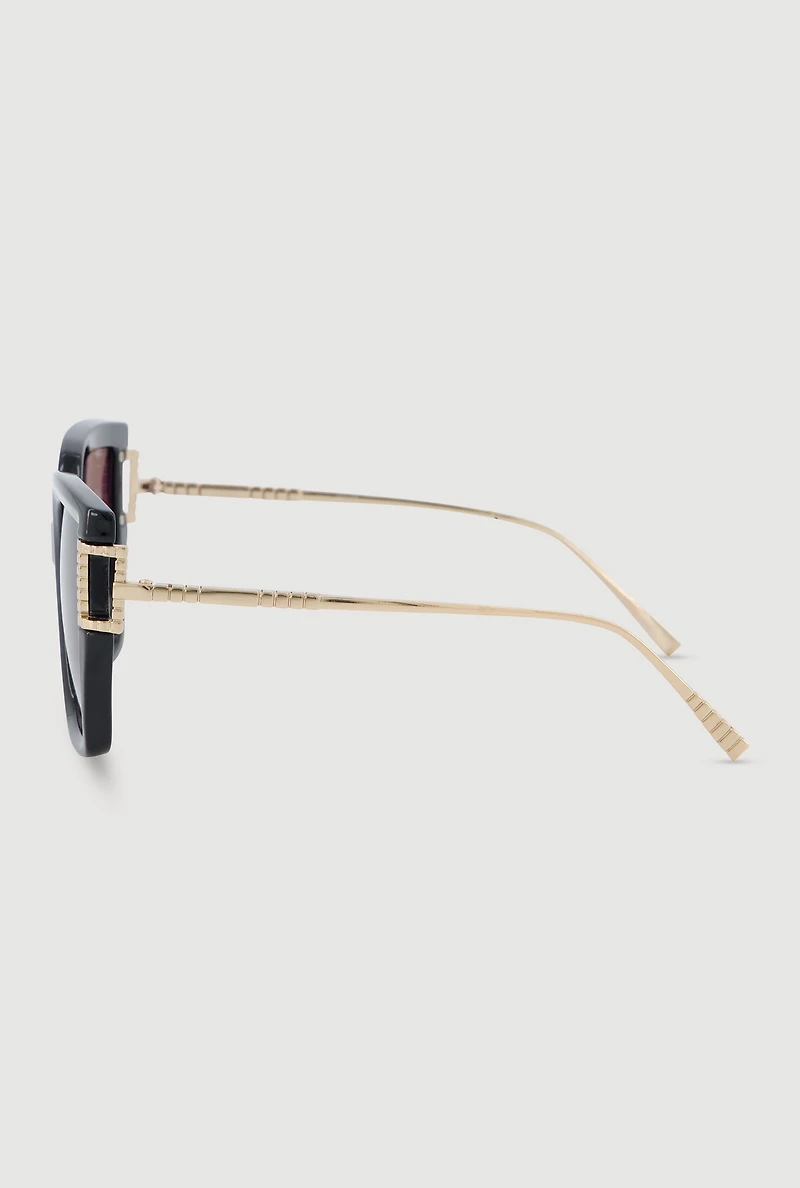 Womens Metallic Detail Oversized Sunglasses with Gradient Lenses, Black