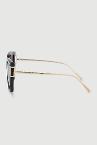 Womens Metallic Detail Oversized Sunglasses with Gradient Lenses, Black