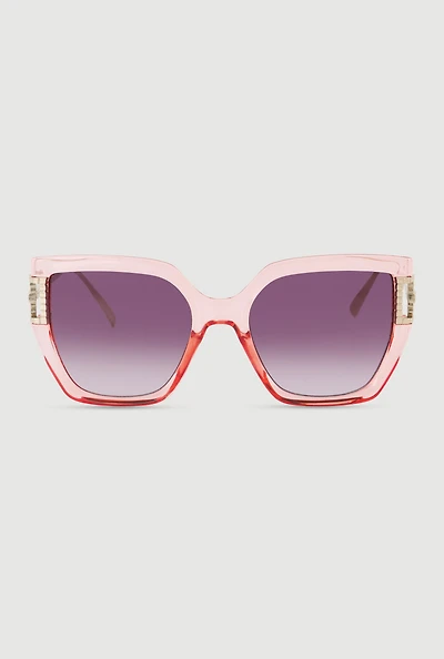 Metallic Detail Oversized Sunglasses with Gradient Lenses