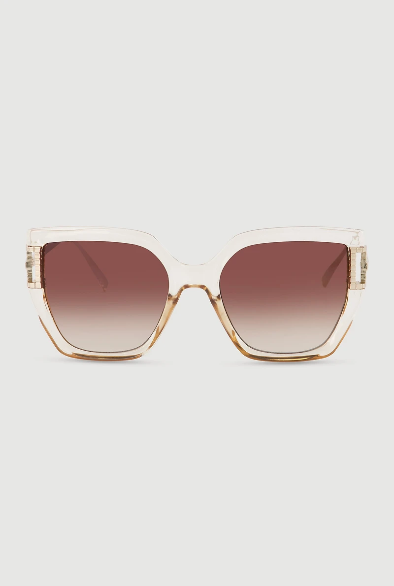 Womens Metallic Detail Oversized Sunglasses with Gradient Lenses,