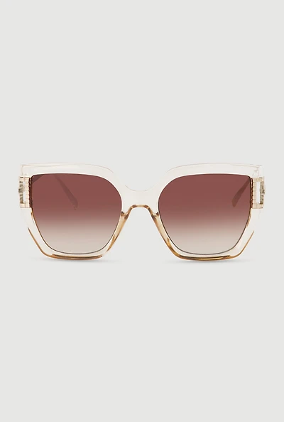Womens Metallic Detail Oversized Sunglasses with Gradient Lenses,