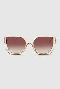Womens Metallic Detail Oversized Sunglasses with Gradient Lenses,