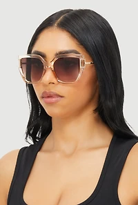 Womens Metallic Detail Oversized Sunglasses with Gradient Lenses,