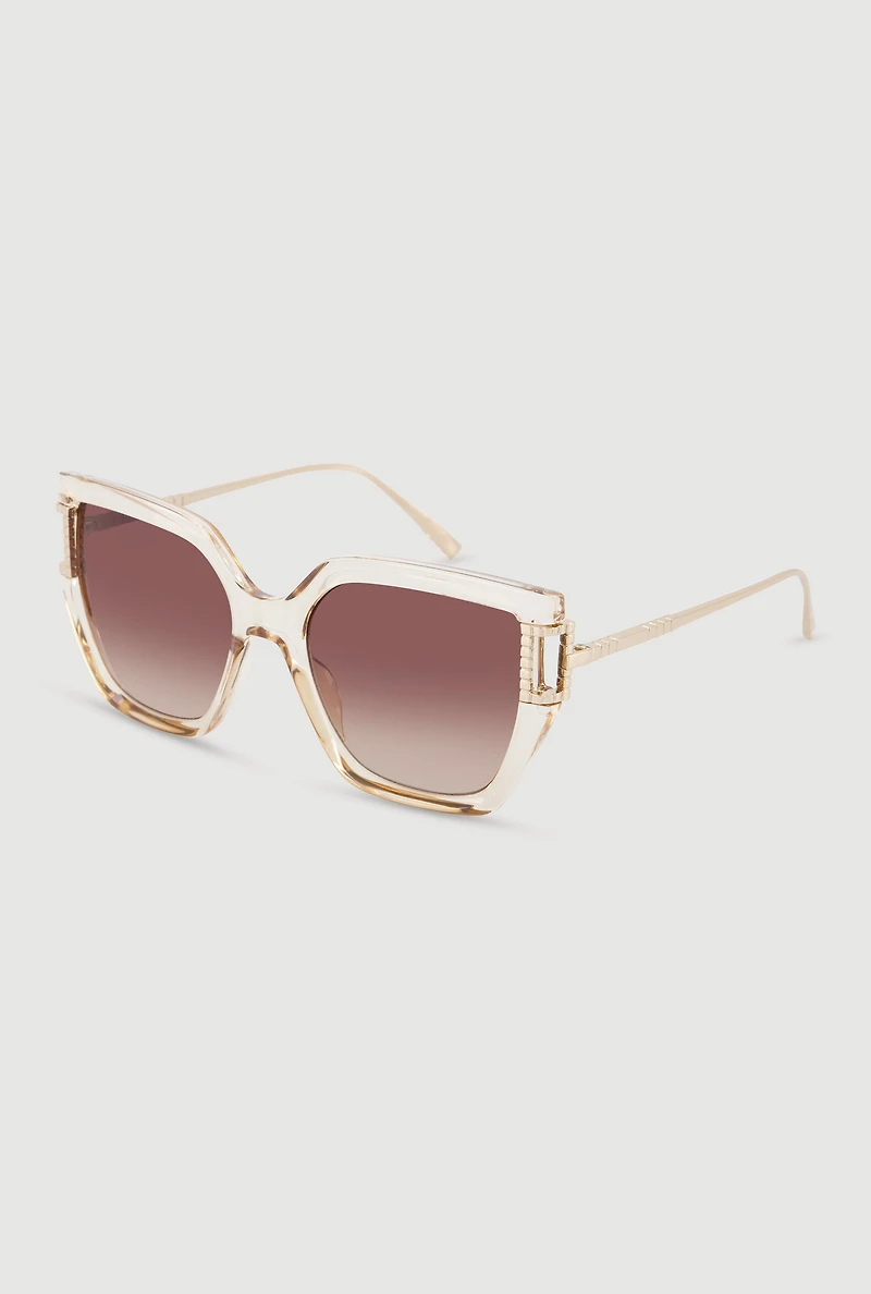 Womens Metallic Detail Oversized Sunglasses with Gradient Lenses,