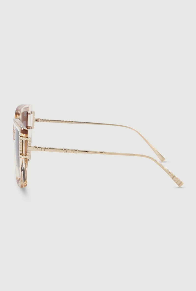 Womens Metallic Detail Oversized Sunglasses with Gradient Lenses,