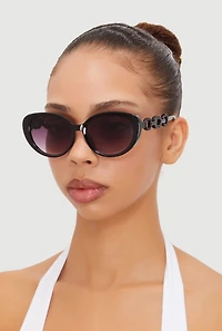 Womens Chain Detail Cat Eye Sunglasses,