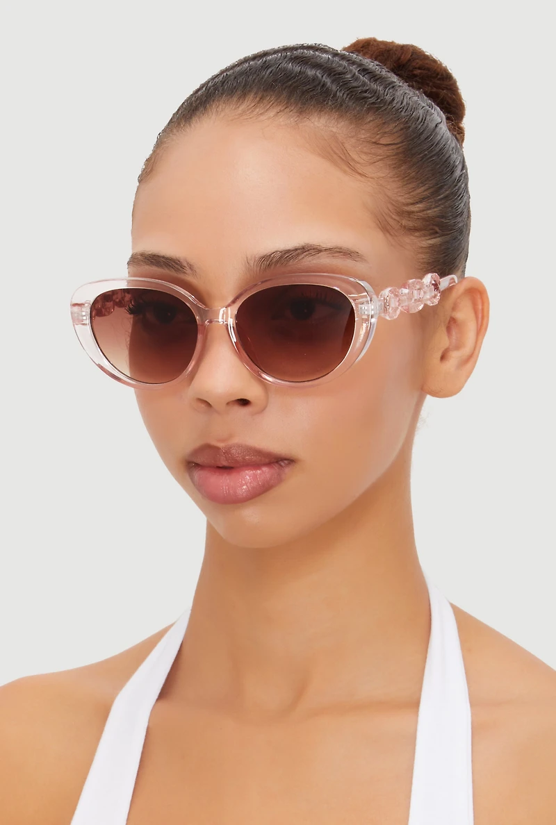 Womens Chain Detail Cat Eye Sunglasses, Pink