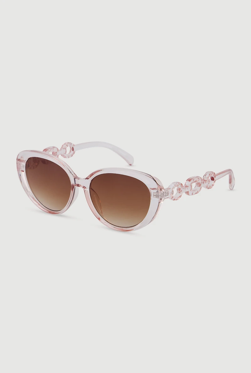 Womens Chain Detail Cat Eye Sunglasses, Pink