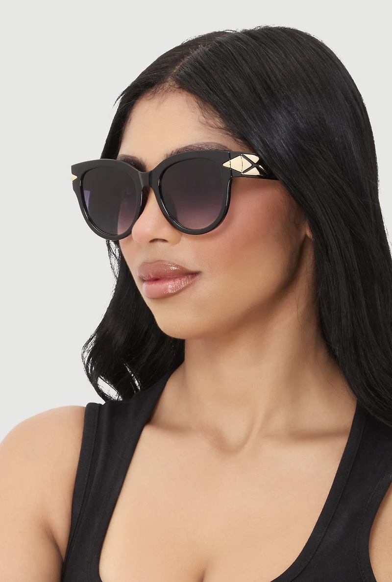Womens Side Detail Ombre Lens Sunglasses, Black