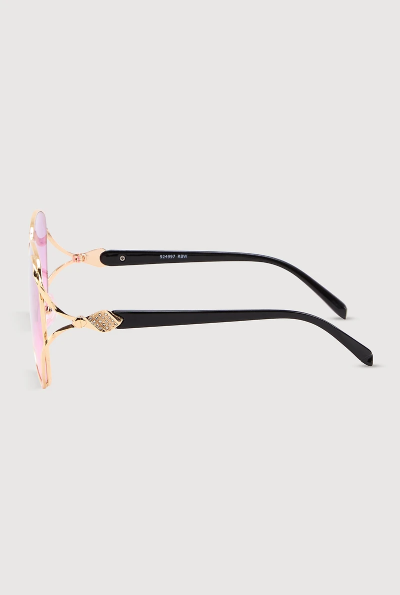 Womens Rhinestone Side Detail Oversized Sunglasses, Multi