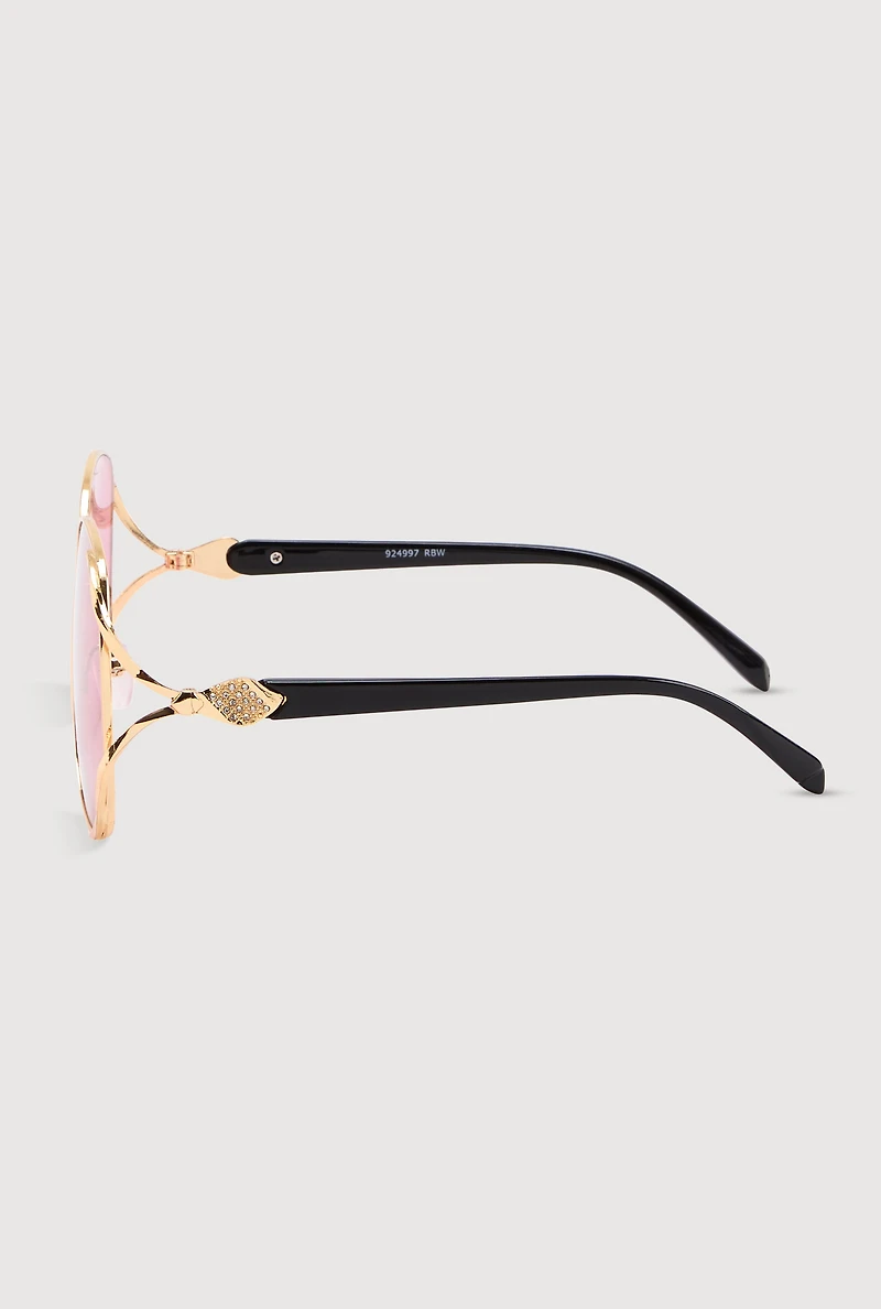 Womens Rhinestone Side Detail Oversized Sunglasses, Multi