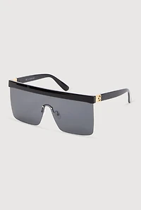 Womens Cut Out Arm Shield Sunglasses, Black