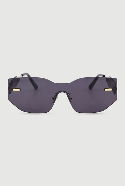 Rimless Shield Sunglasses with Metallic Clover Detail