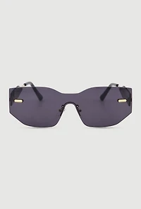 Rimless Shield Sunglasses with Metallic Clover Detail
