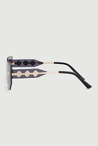 Rimless Shield Sunglasses with Metallic Clover Detail
