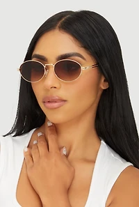 Womens Cut Out Detail Metallic Oval Sunglasses, Brown