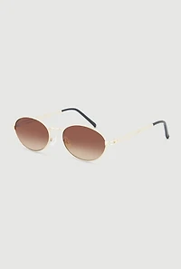 Womens Cut Out Detail Metallic Oval Sunglasses, Brown